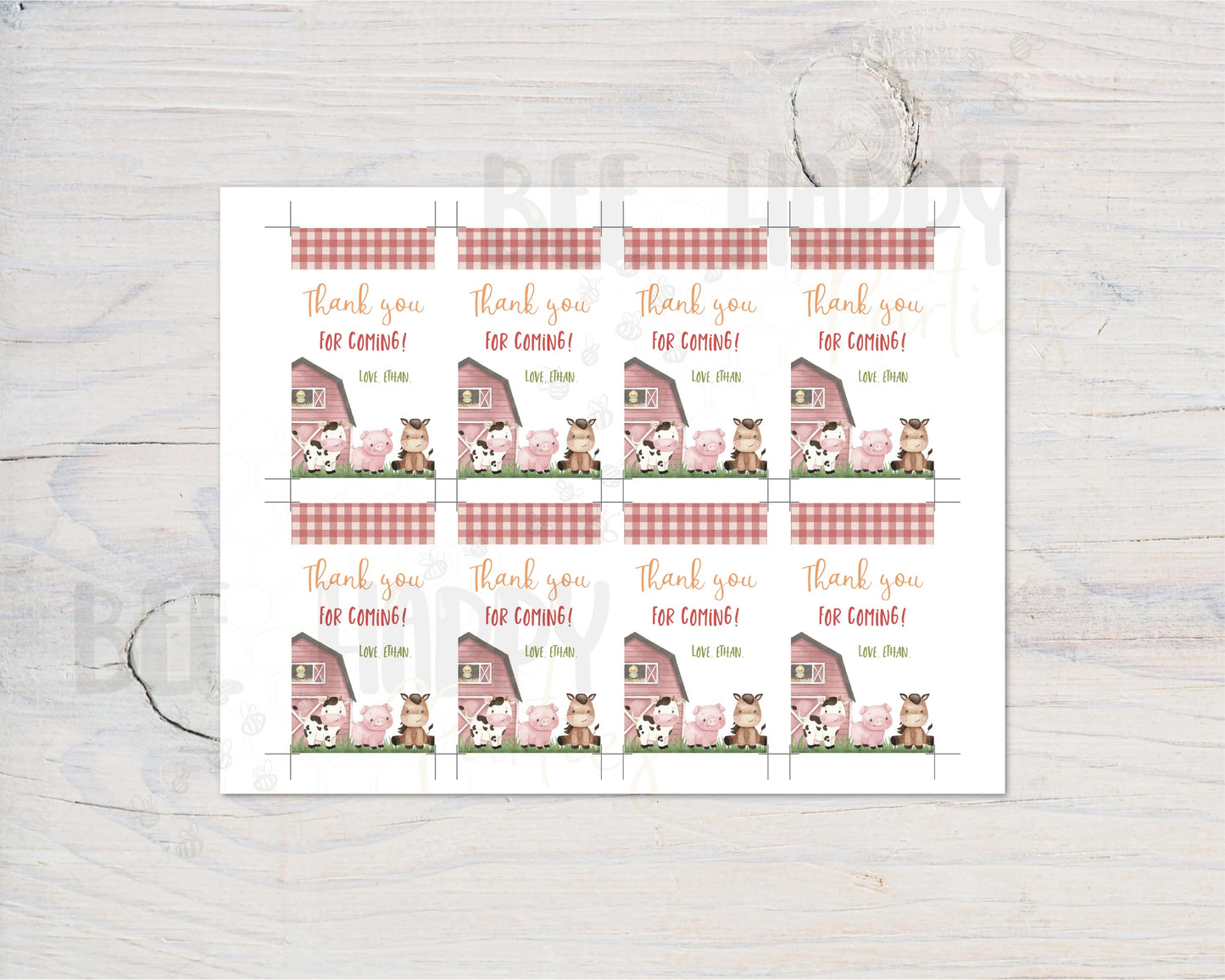 Farm Thank You Tags | Barnyard Birthday Party Printable - 11A