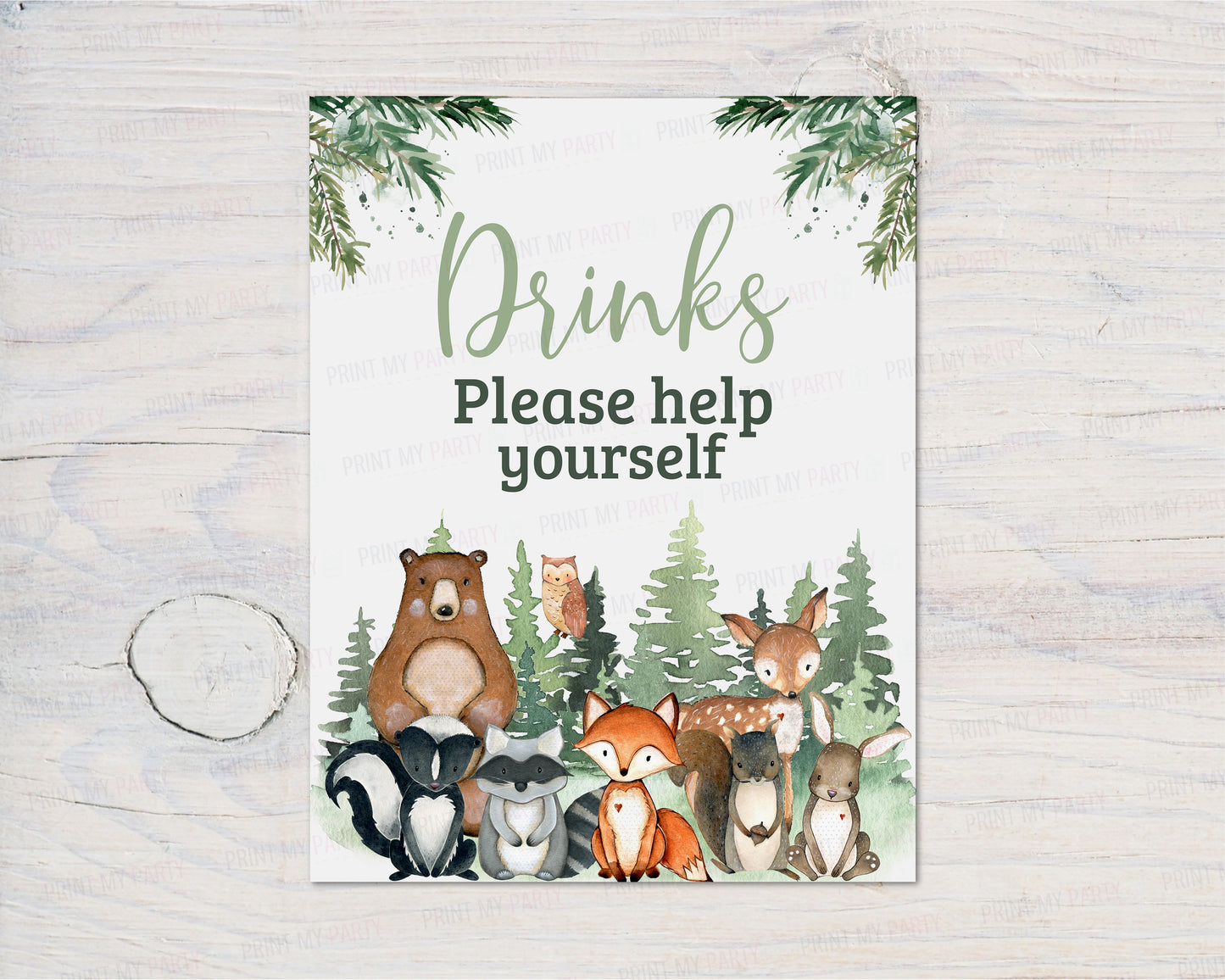 Woodland Drink Sign | Forest Animals Party Table Decorations - 47J2