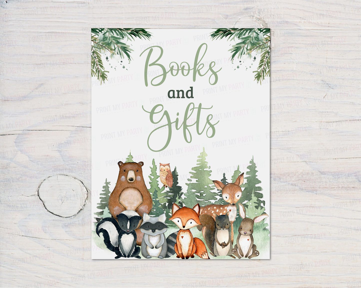 Woodland Books and Gifts Sign | Forest Animals Party Table Decorations - 47J2