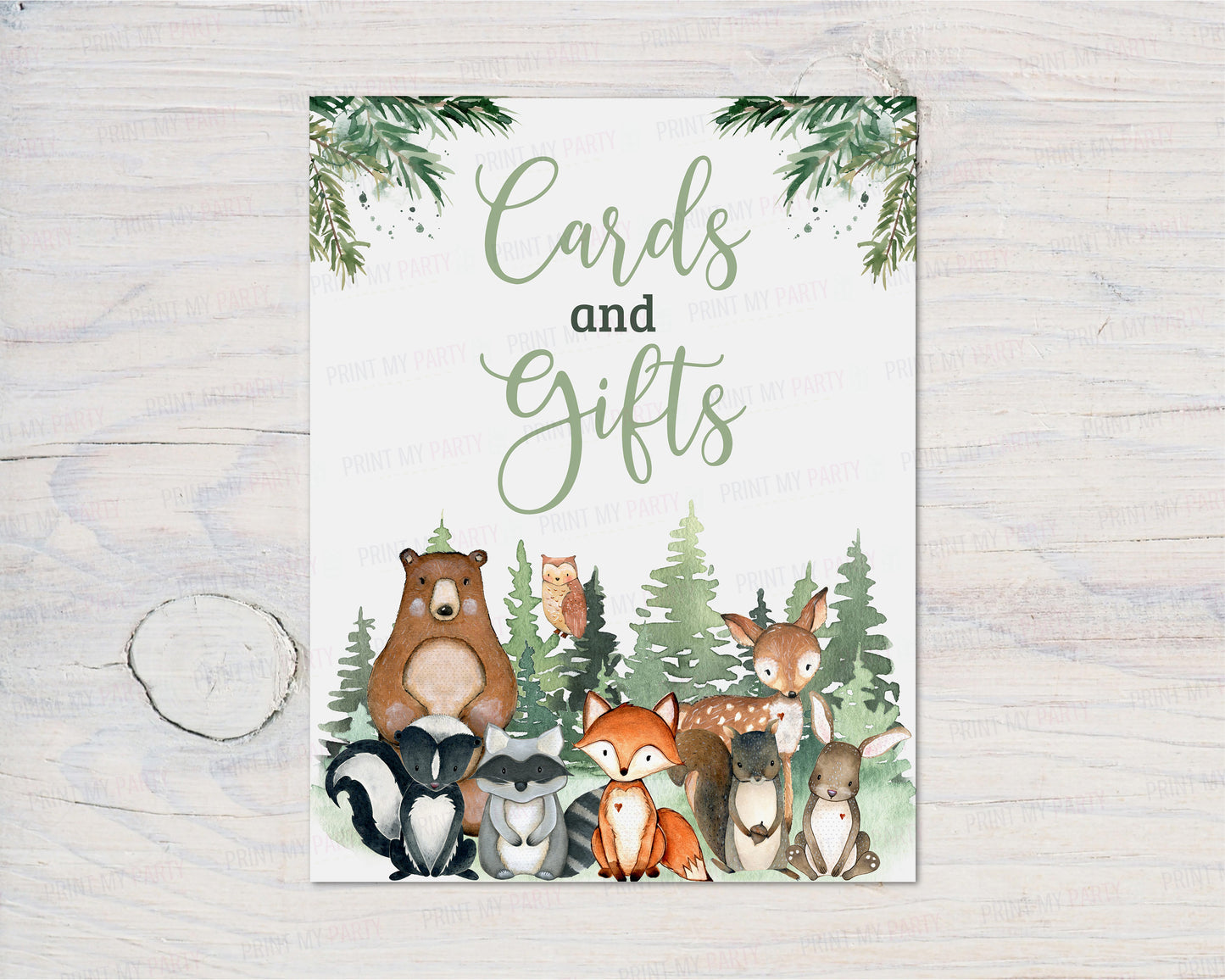 Woodland Cards and Gifts Sign | Forest Animals Party Table Decorations - 47J2