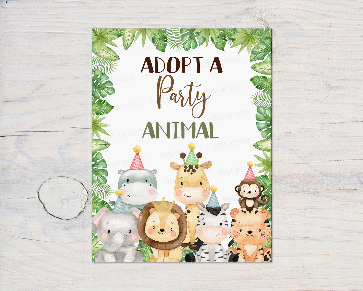 Safari Adopt an Animal Sign | Jungle Animals Party Table Decorations - 35E