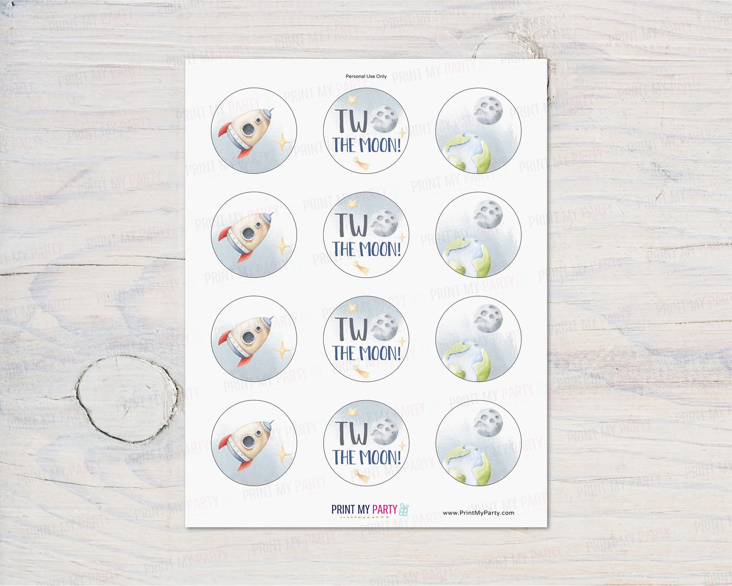 Two The Moon Cupcake Toppers | Space Themed 2nd Birthday Party Decorations - 39B