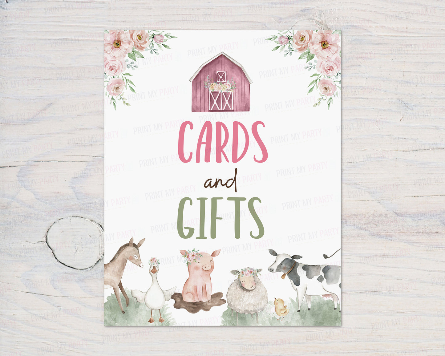 Cards and Gifts Sign | Girl Farm Party Decorations - 11B