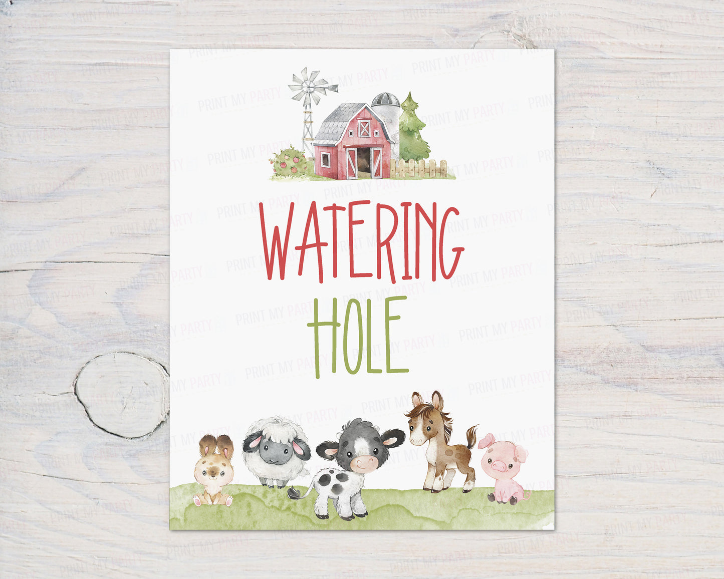 Watering Hole Sign Printable | Farm Party Table Decoration - 11C1