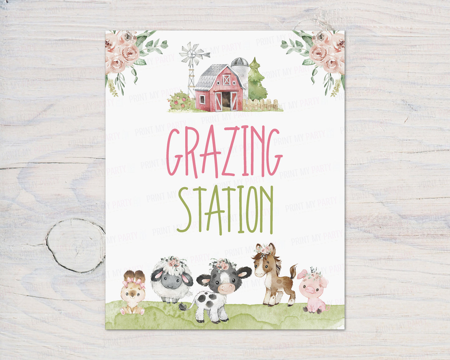 Grazing Station Sign Printable | Floral Farm Party Decorations - 11C1