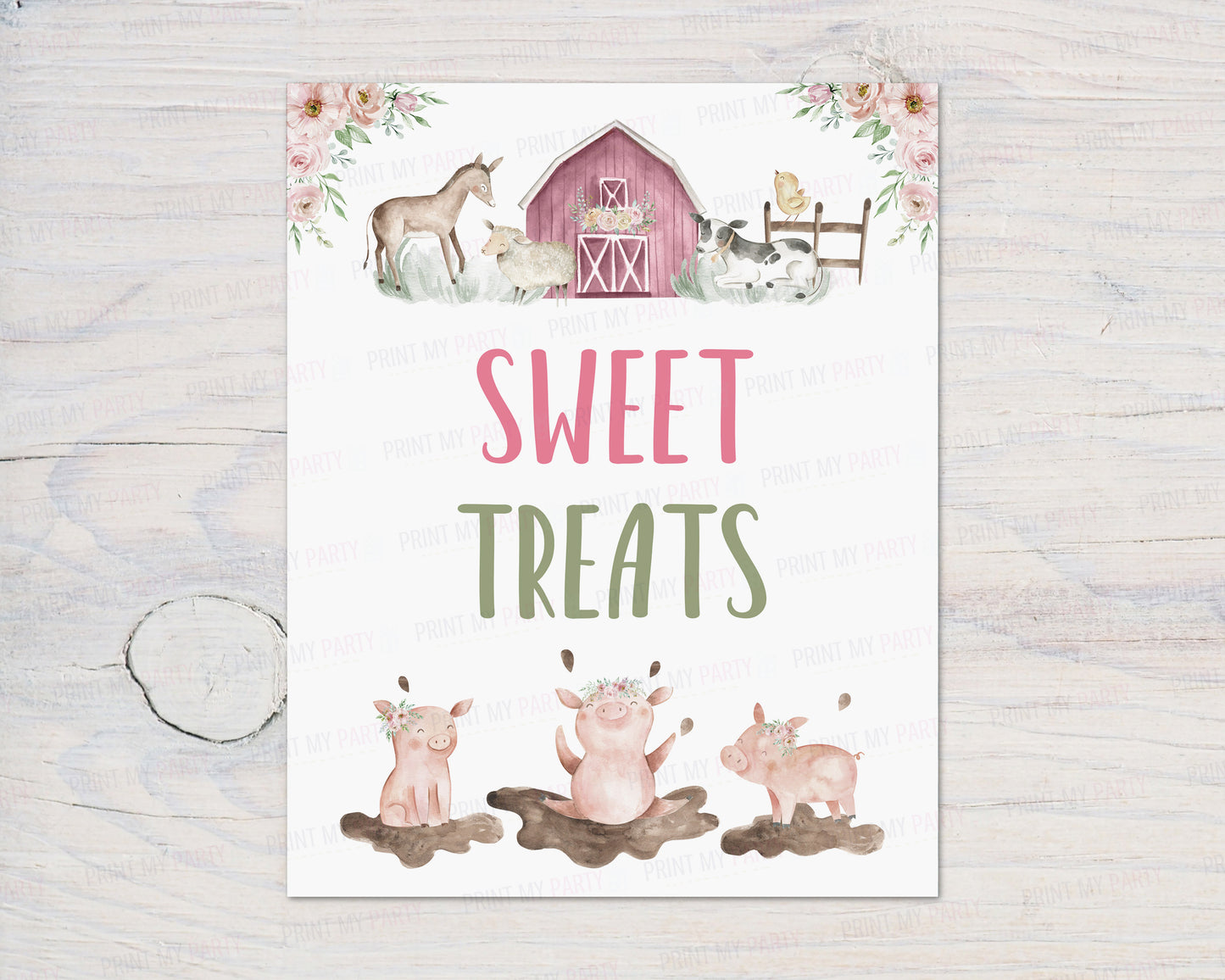 Floral Sweet Treats Sign | Girl Farm Party Decorations - 11B