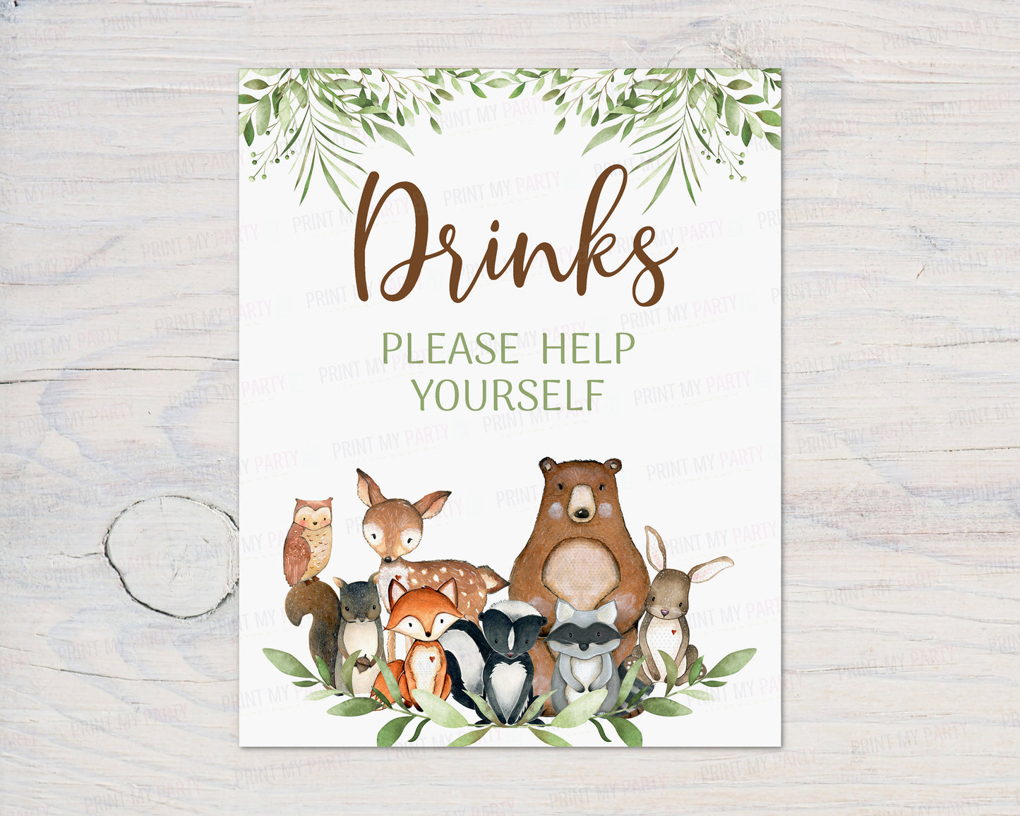 Woodland Drinks Sign | Forest Animals Party Decorations - 47J0