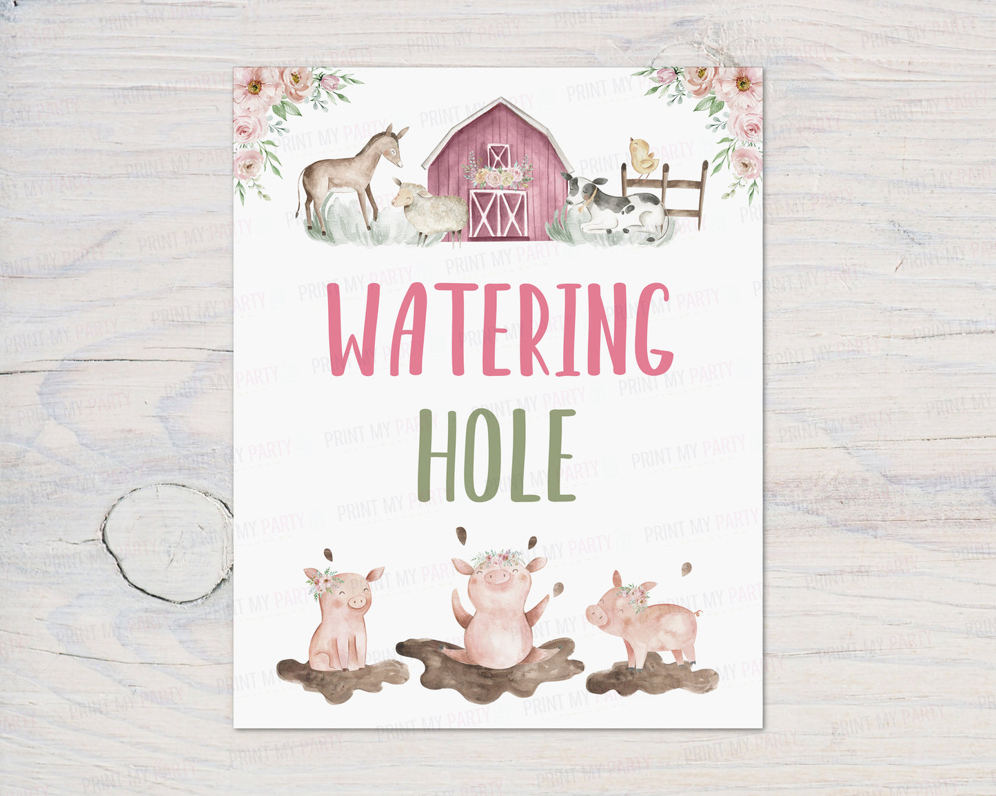 Floral Farm Watering Hole Sign | Girl Barnyard Party Decorations - 11B