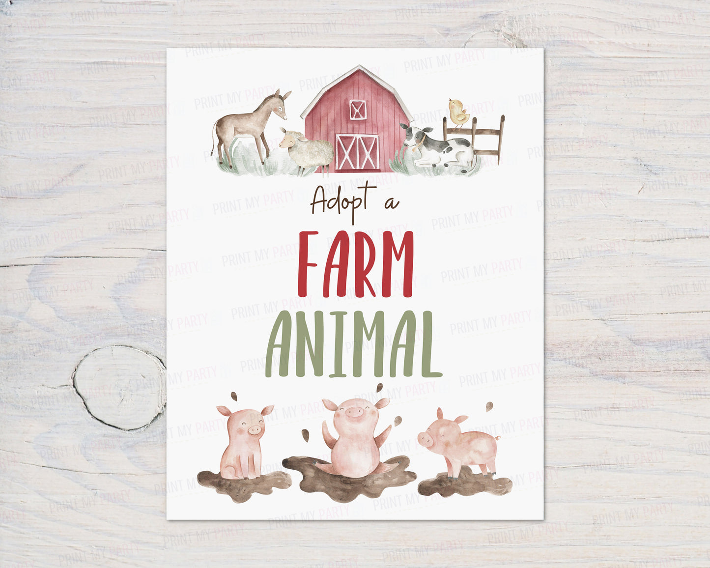 Adopt a Farm Animal Sign | Boy Farm Party Decorations - 11B