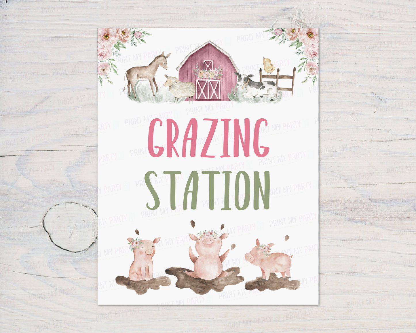 Floral Grazing Station Sign | Girl Farm Party Decorations - 11B