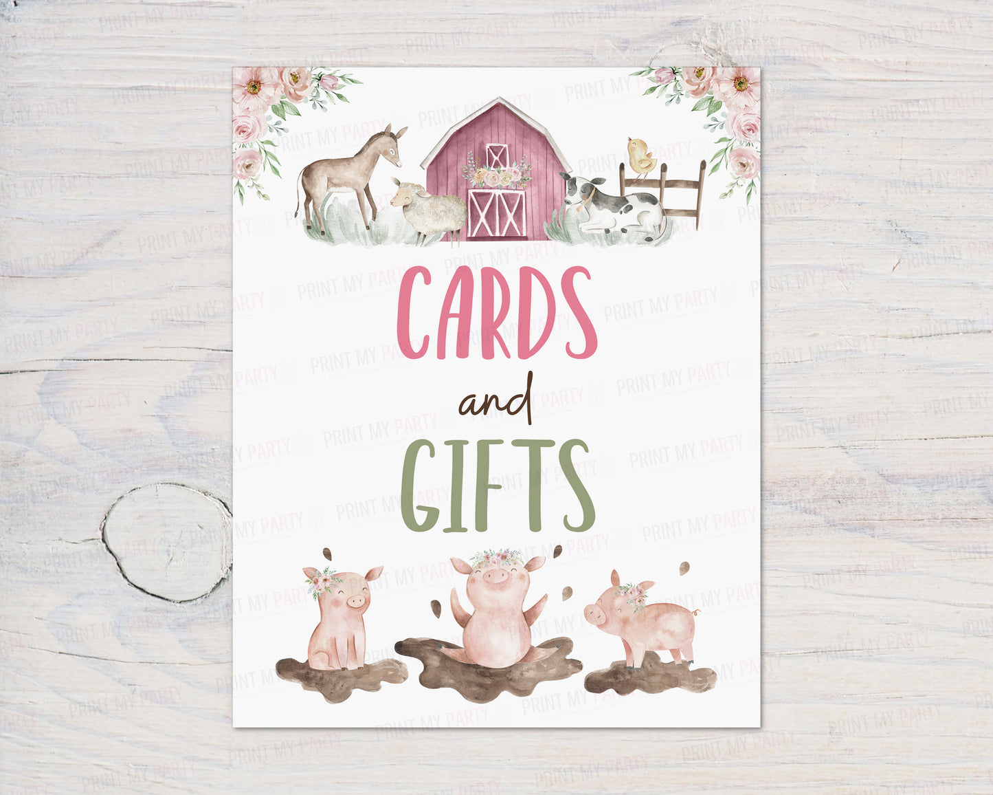 Floral Cards and Gifts Sign | Girl Farm Party Decorations - 11B