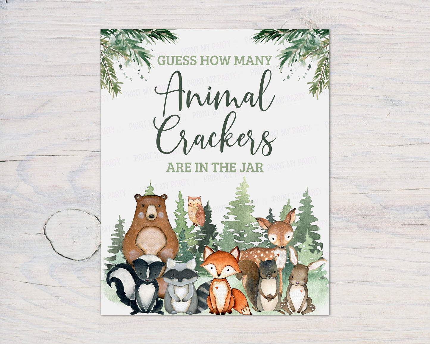 Guess How Many Animal Crackers Sign and Cards | Woodland Party Game - 47J2