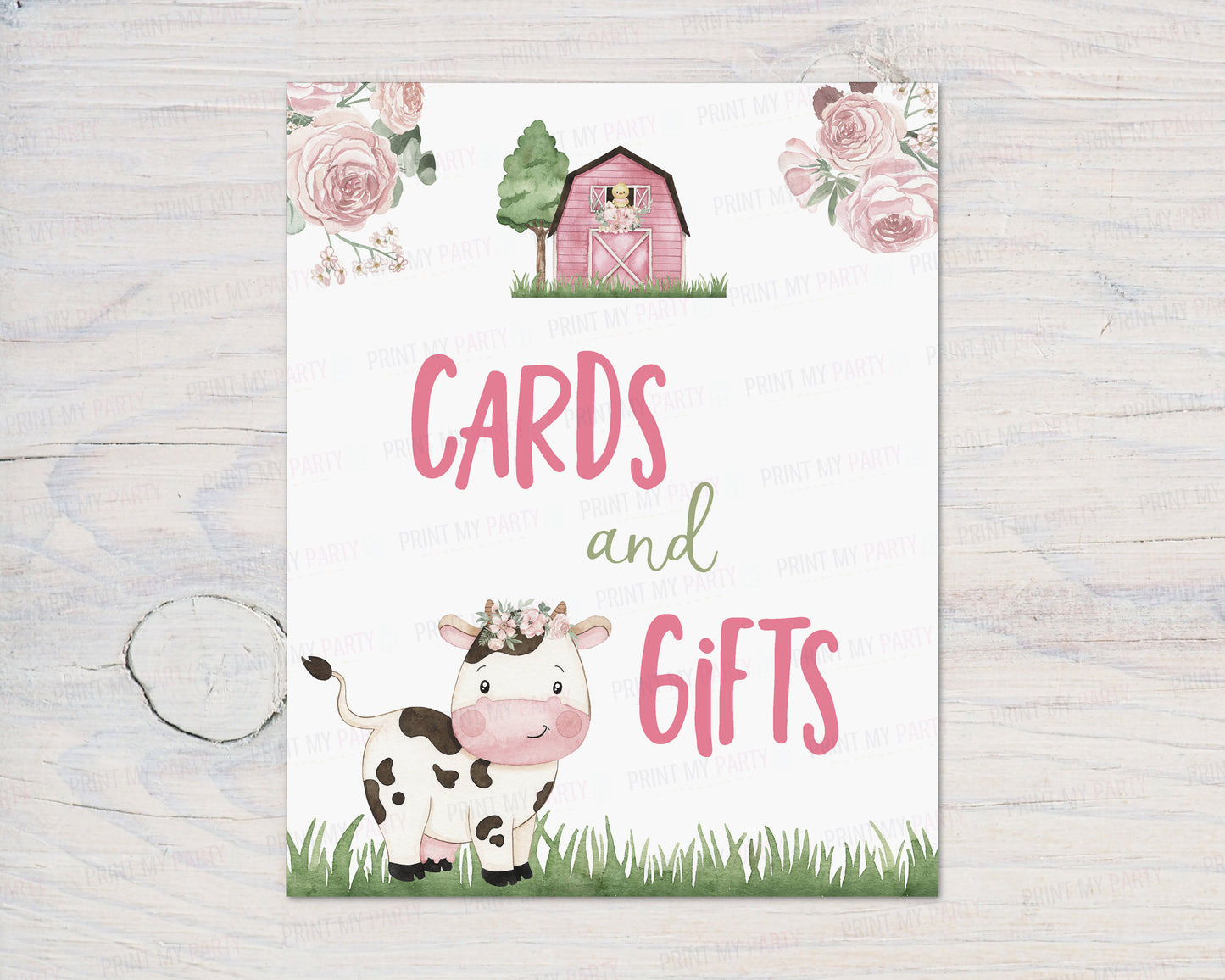 Cow Girl Cards and Gifts Sign | Floral Farm Party Decorations - 11A