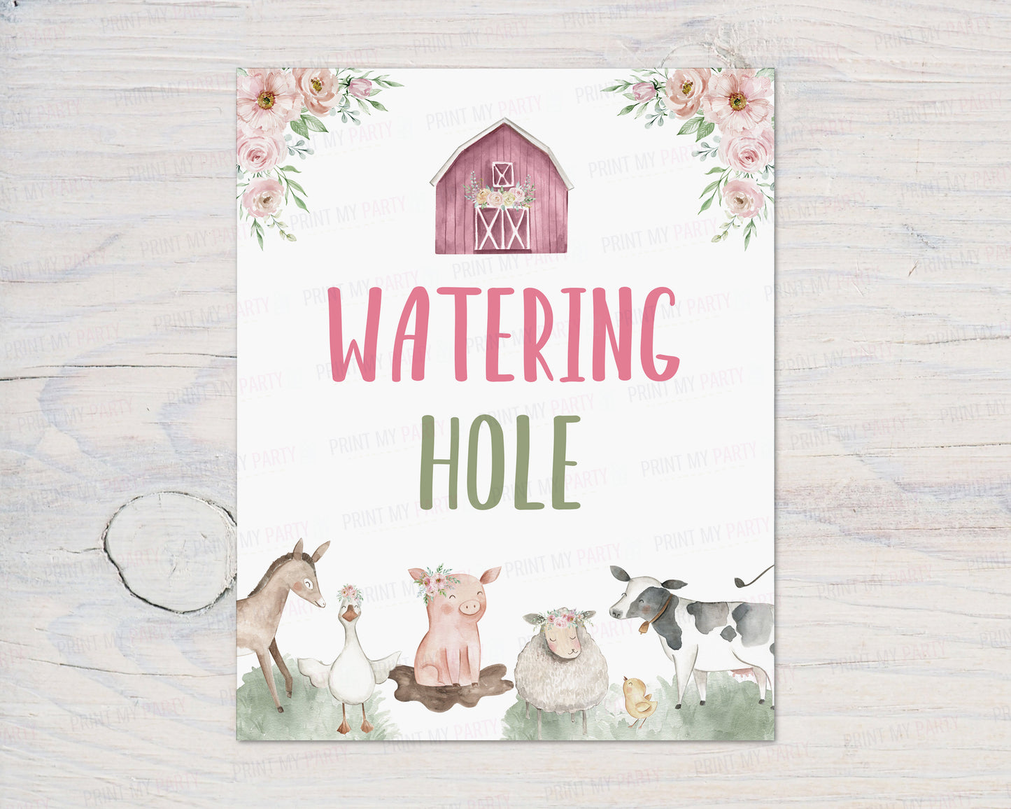 Watering Hole Sign | Girl Farm Party Decorations - 11B