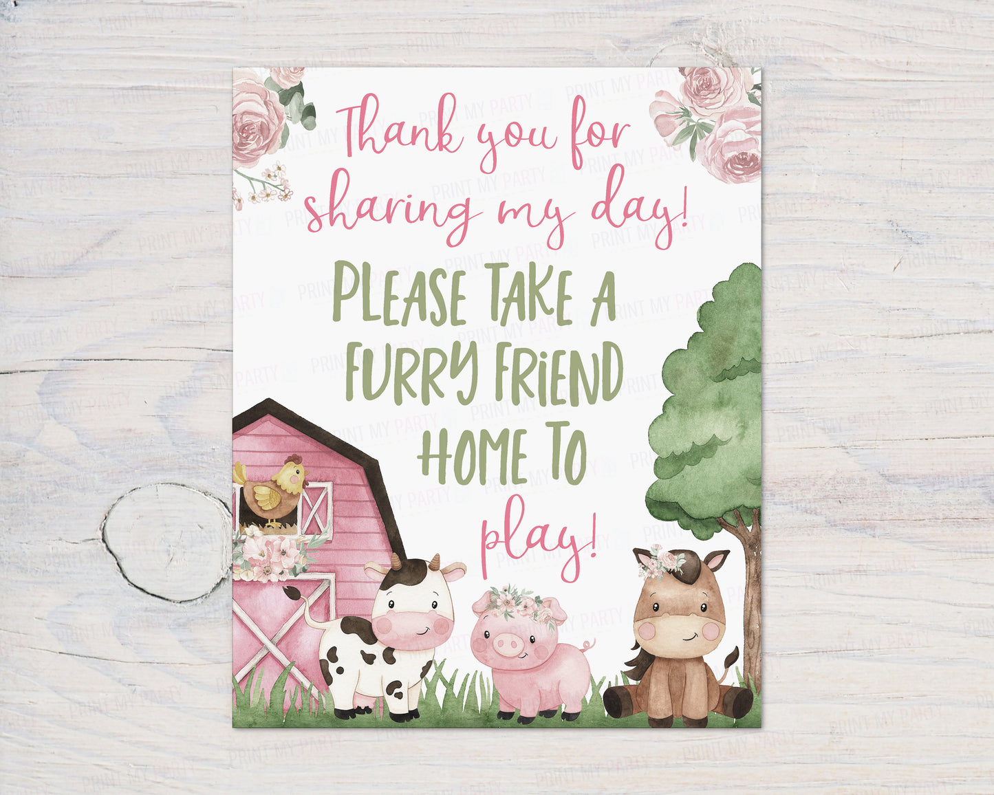 Girl Farm Favors Sign | Floral Farm Party Decorations - 11A