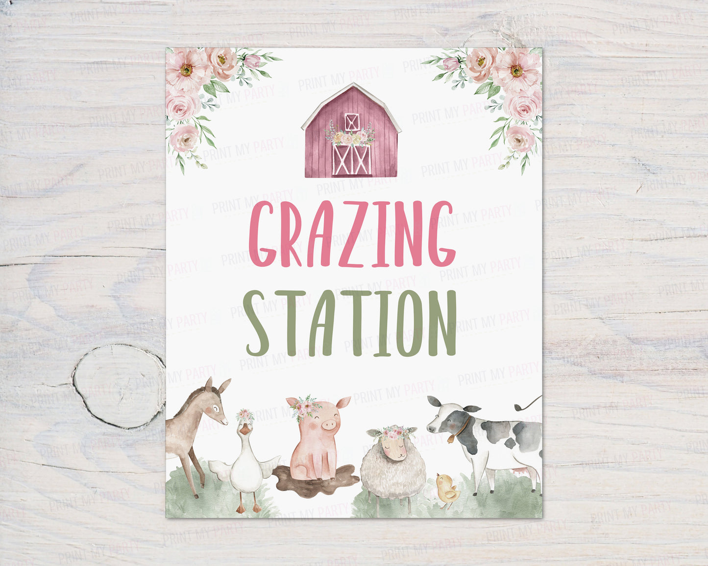 Grazing Station Sign | Girl Farm Party Decorations - 11B