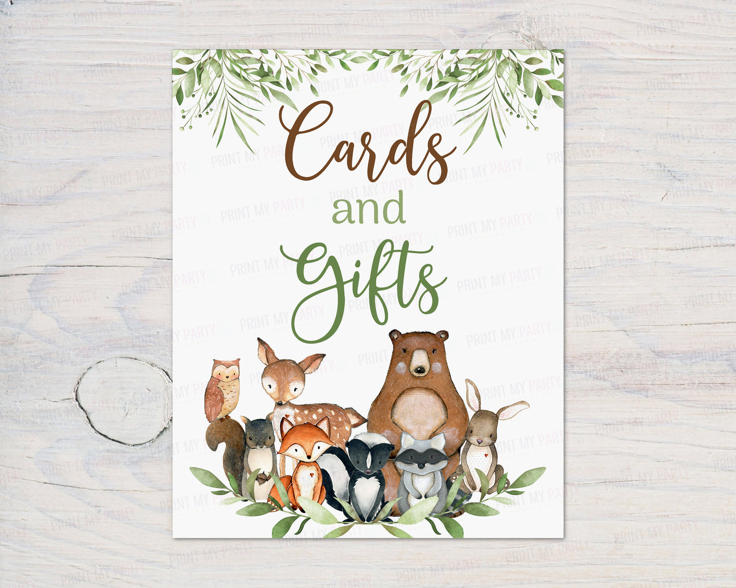 Woodland Cards and Gifts Sign | Forest Animals Party Decorations - 47J0