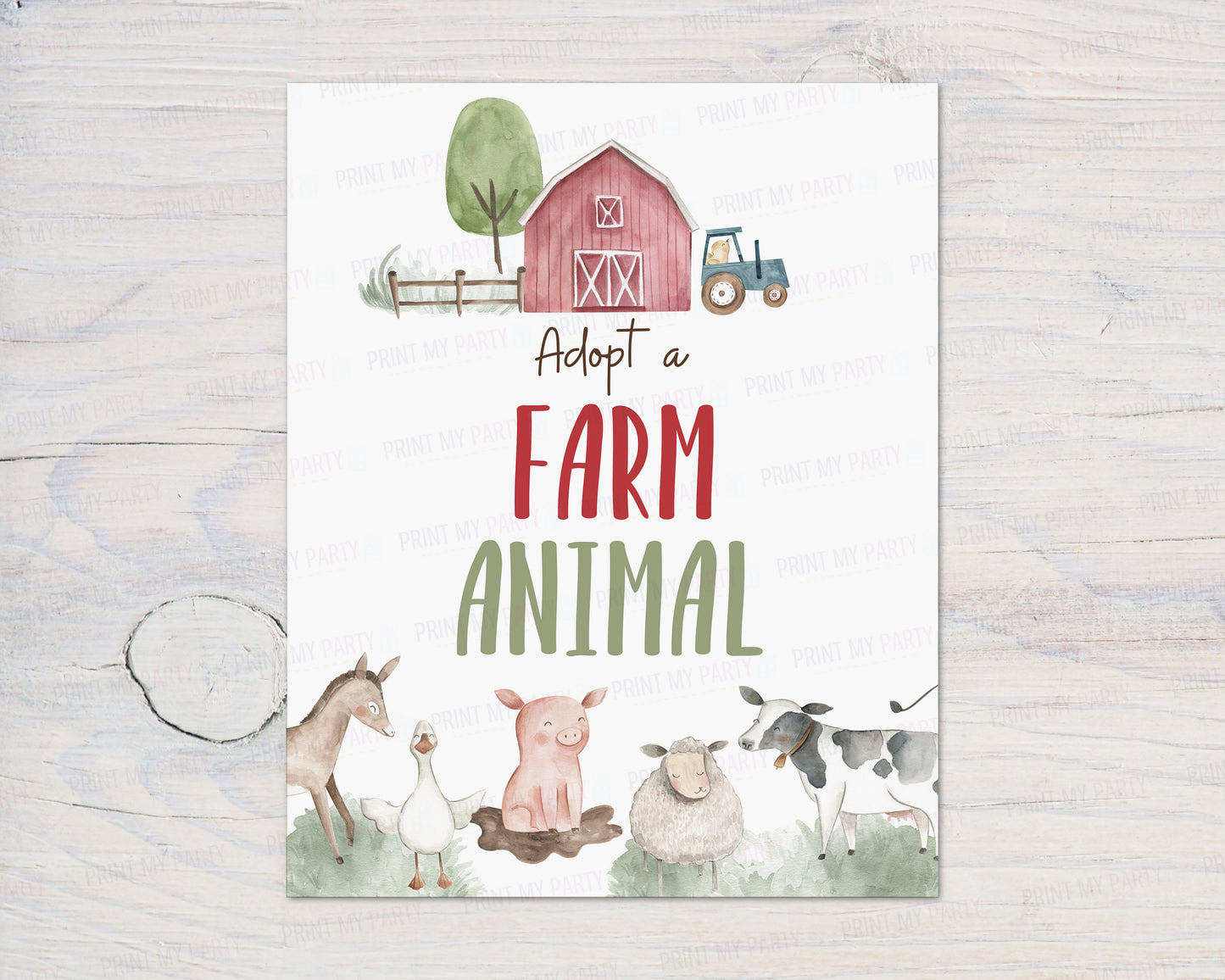 Adopt a Farm Animal Sign | Farm Party Decorations - 11B