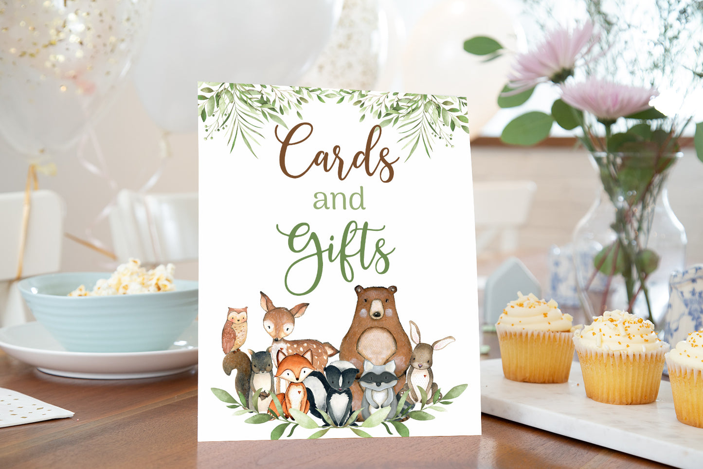 Woodland Cards and Gifts Sign | Forest Animals Party Decorations - 47J0