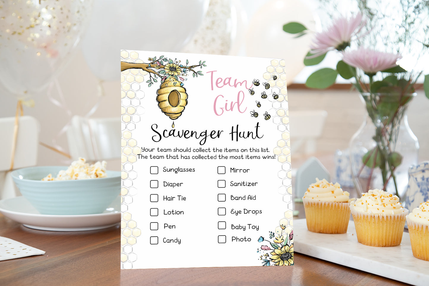 Bee Gender Reveal Game | Bumble Bee Team Boy Team Girl Scavenger Hunt Printable - 61A