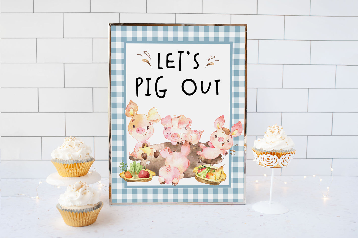 Farm Let's Pig Out Sign | Farm Theme Party Table Decoration - 11C2