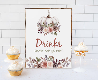 Fall Drinks Sign | Pumpkin Themed Party Table Decorations - 30I