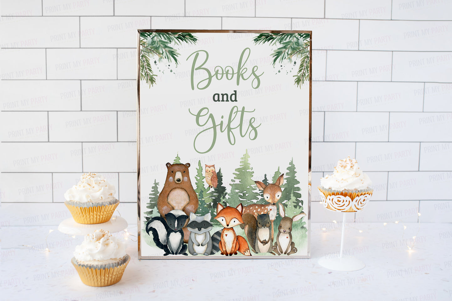 Woodland Books and Gifts Sign | Forest Animals Party Table Decorations - 47J2