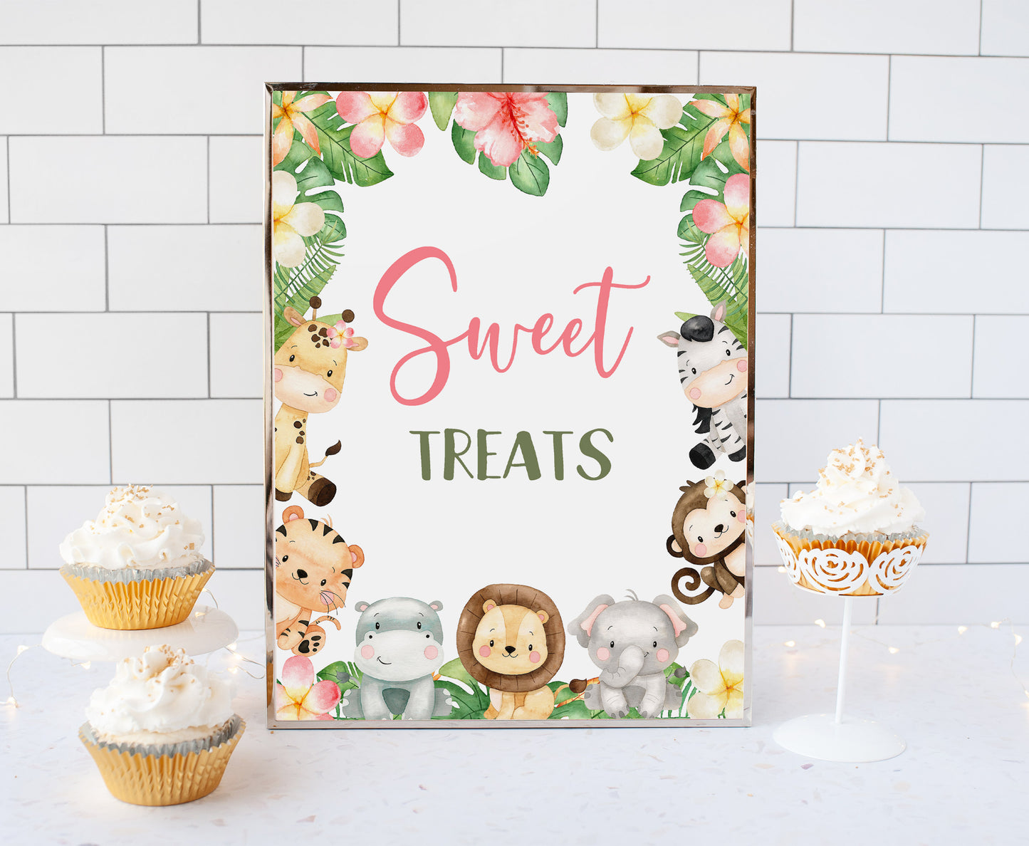 Safari Sweet Treats Sign | Girl Jungle Animals Party Table Decorations - 35E