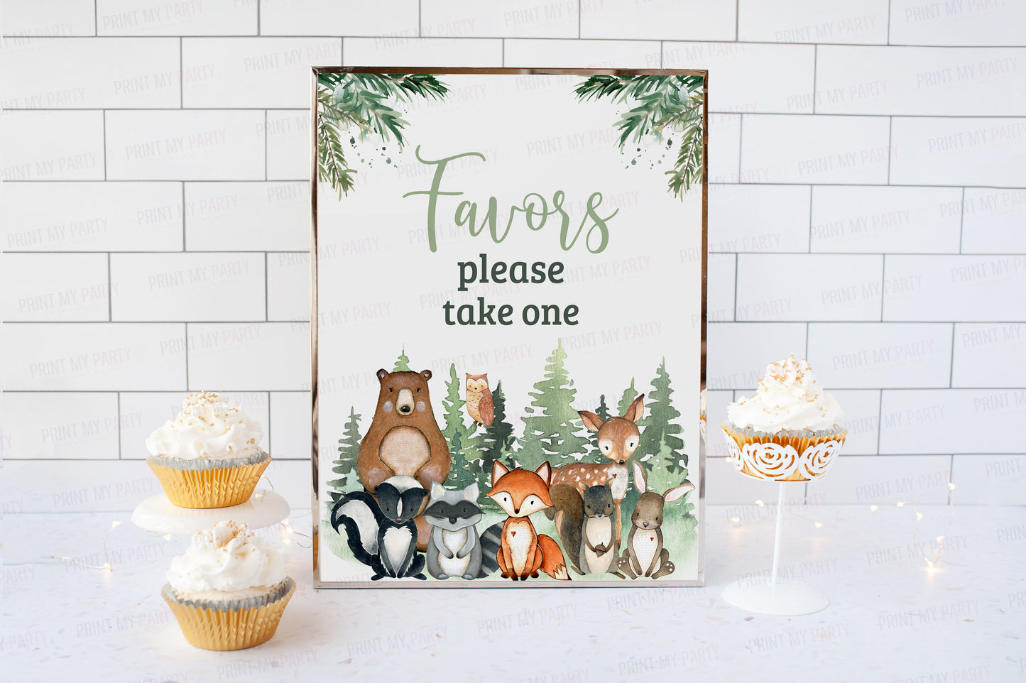 Woodland Favors Sign | Forest Animals Party Table Decorations - 47J2