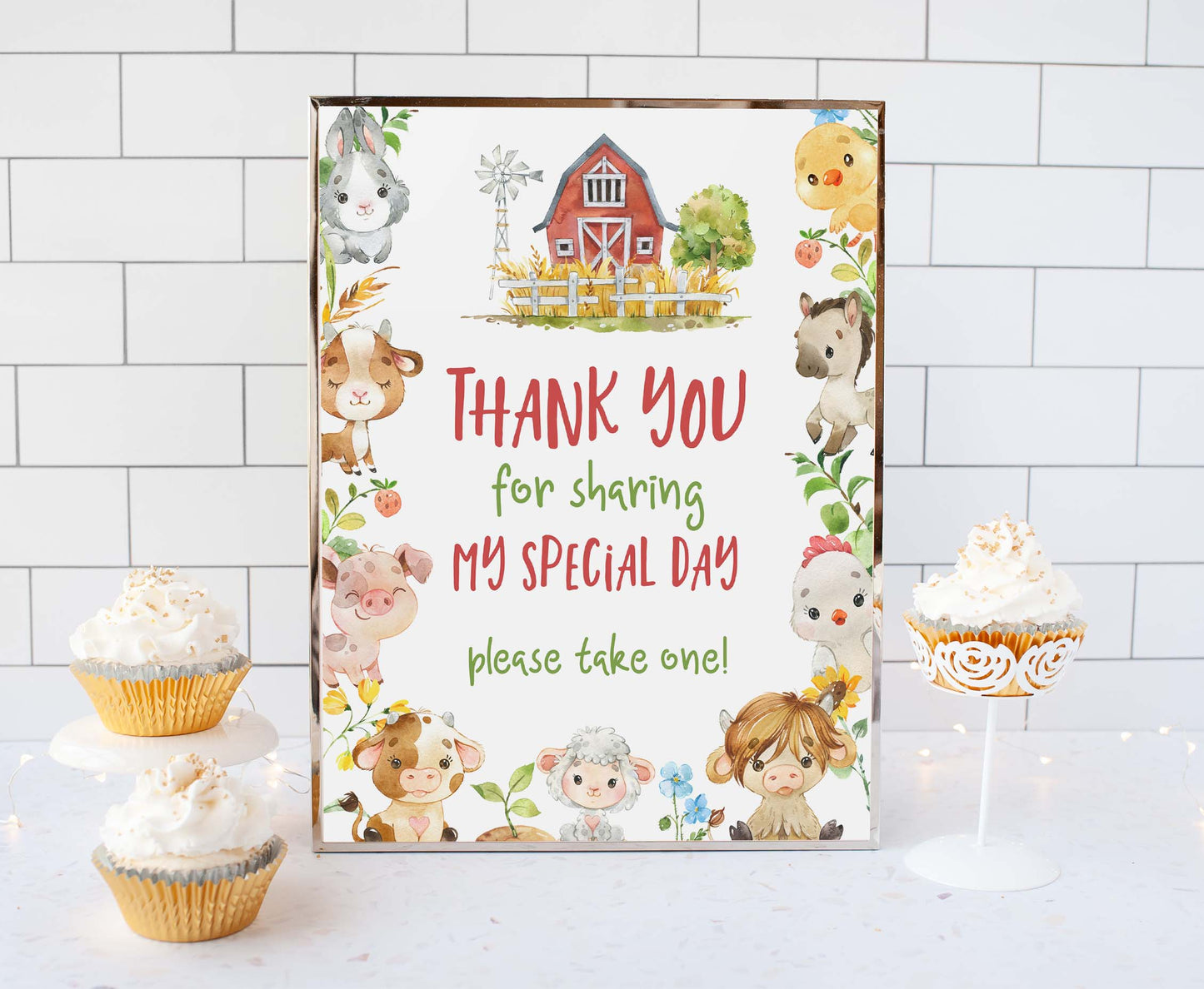 Farm Thank you Sign Printable | Farm Party Table Decoration - 11d