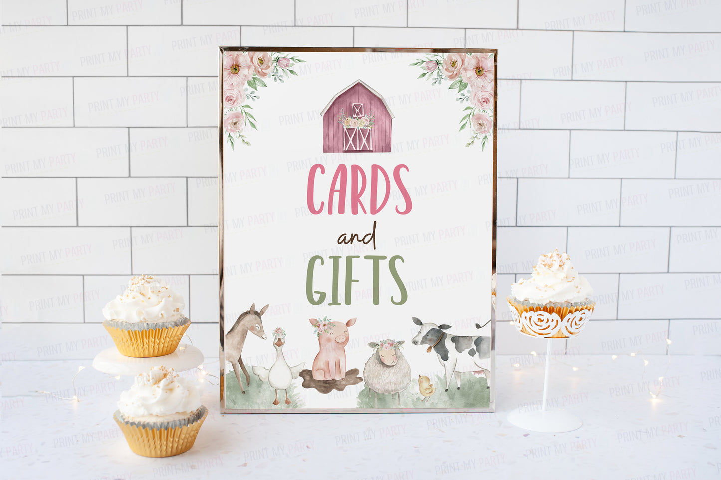 Cards and Gifts Sign | Girl Farm Party Decorations - 11B