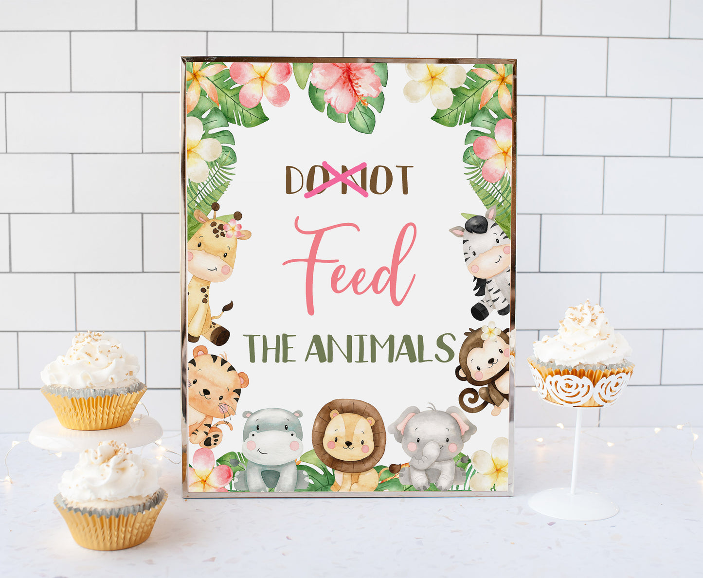 Safari Do not feed the Animals Sign | Girl Jungle Animals Party Table Decorations - 35E