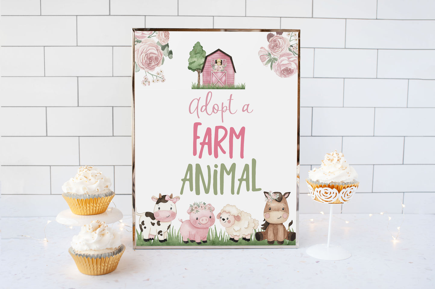 Adopt a farm animals Sign Printable | Girl Farm Party Table Decoration - 11A