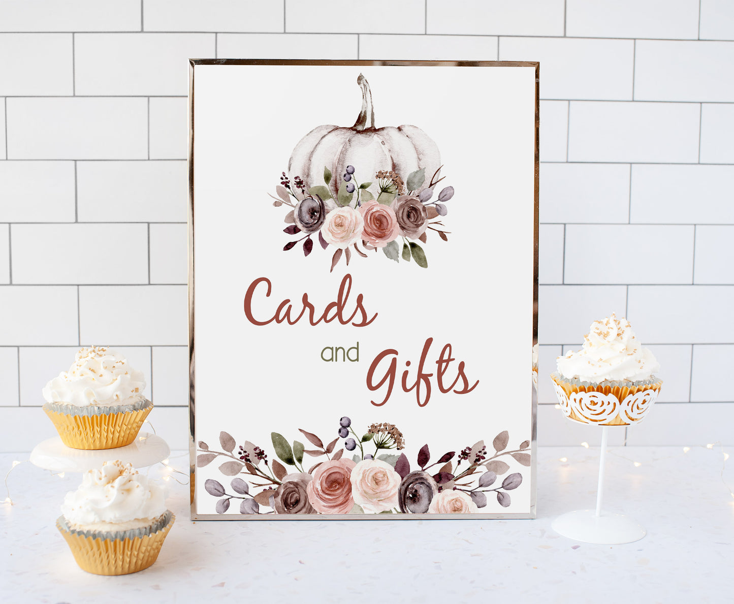 Fall Cards and Gifts Sign | Pumpkin Themed Party Table Decorations - 30I