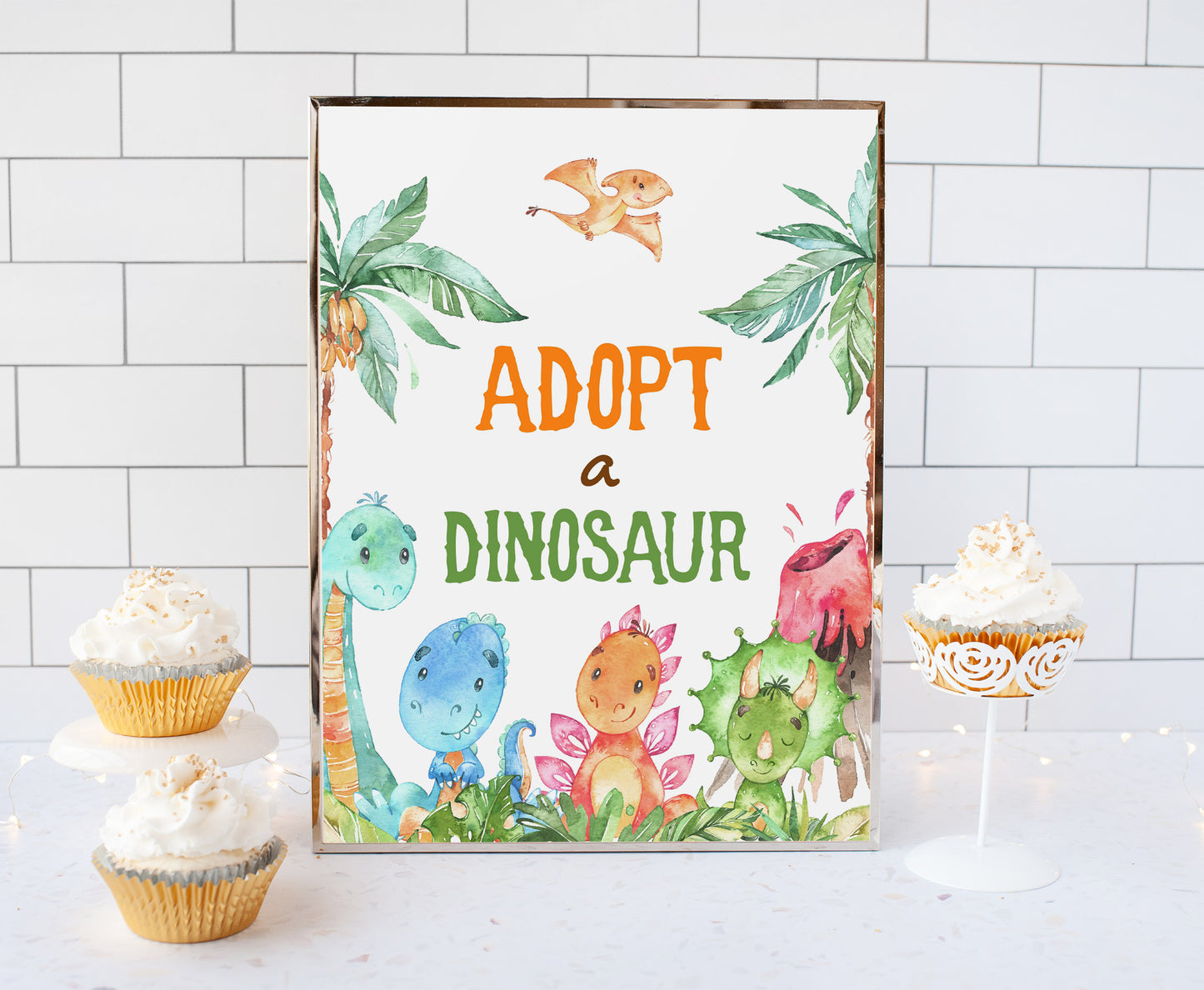 Adopt a Dinosaur table Sign | Dinosaur Themed Party Table Decorations - 08A