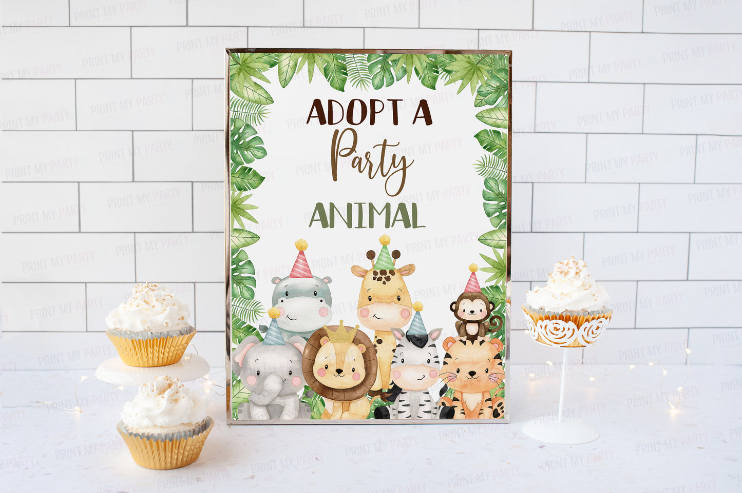 Safari Adopt an Animal Sign | Jungle Animals Party Table Decorations - 35E