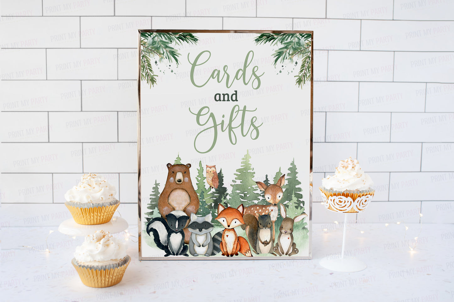 Woodland Cards and Gifts Sign | Forest Animals Party Table Decorations - 47J2