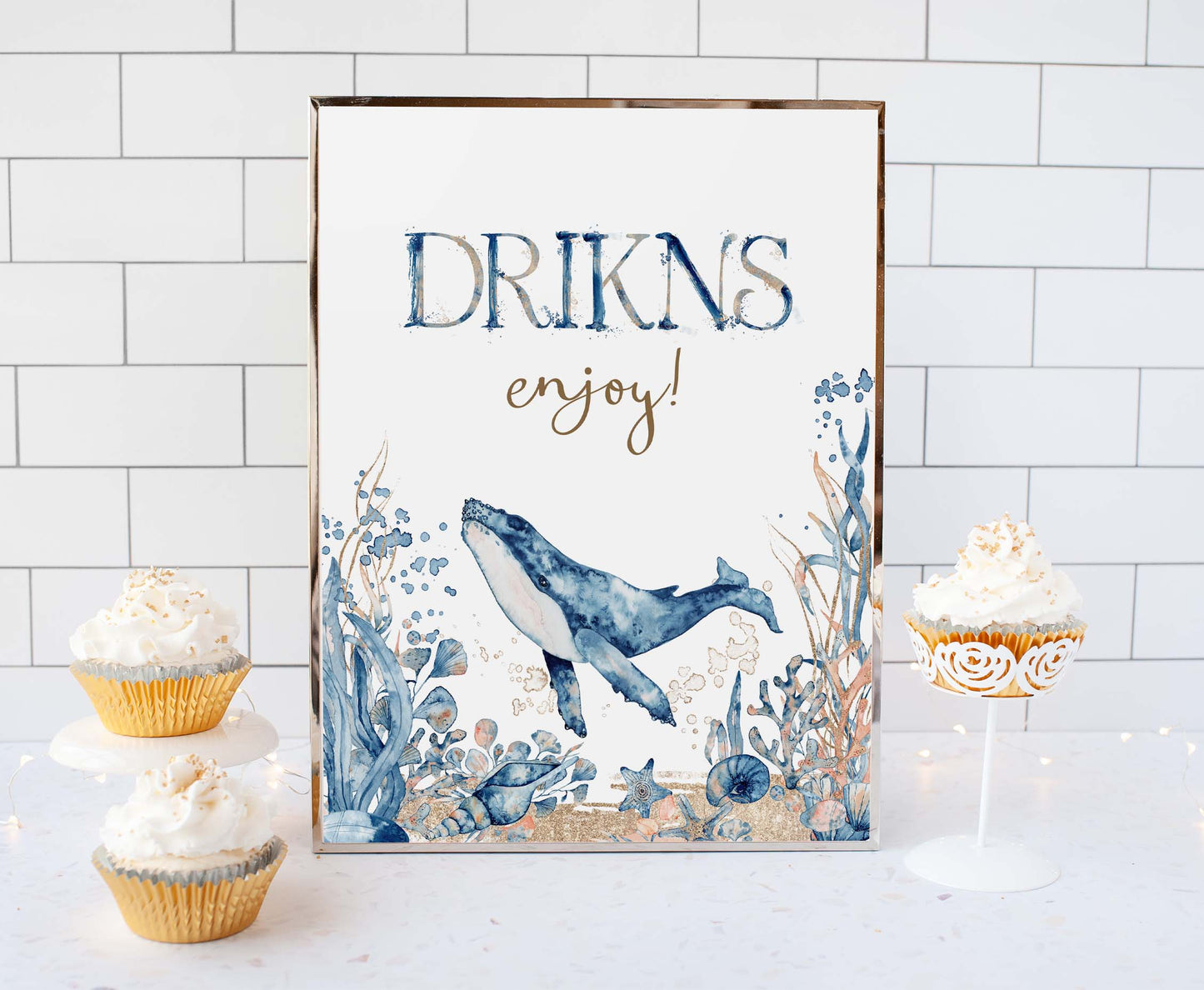 Whale Drinks Sign | Under the sea Themed Party Table Decorations - 44C