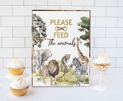 Safari Please Don't feed the animals table sign | Jungle Themed Party Table Decorations - 35I