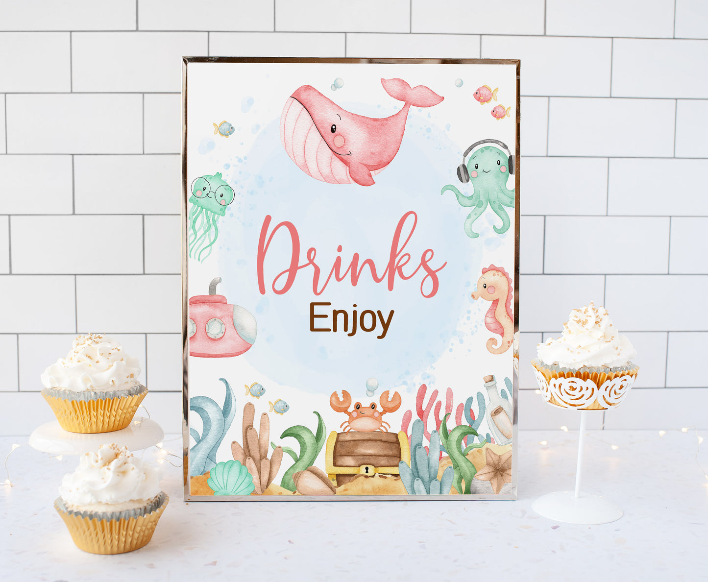 Girl Under the Sea Drinks Sign | Ocean Themed Party Table Decorations - 44A