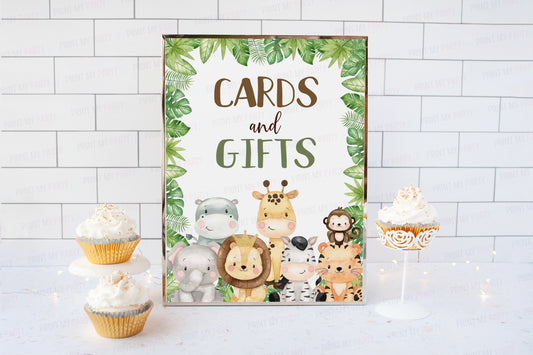 Safari Cards and Gifts Sign | Jungle Animals Party Table Decorations - 35E