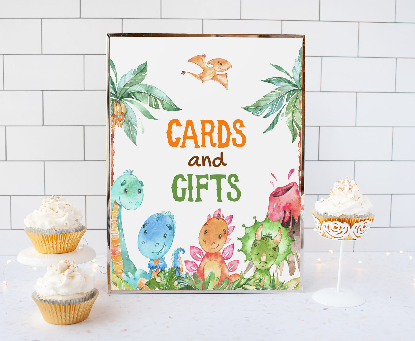 Dinosaur Cards and Gifts Sign | Dinosaur Themed Party Table Decorations - 08A