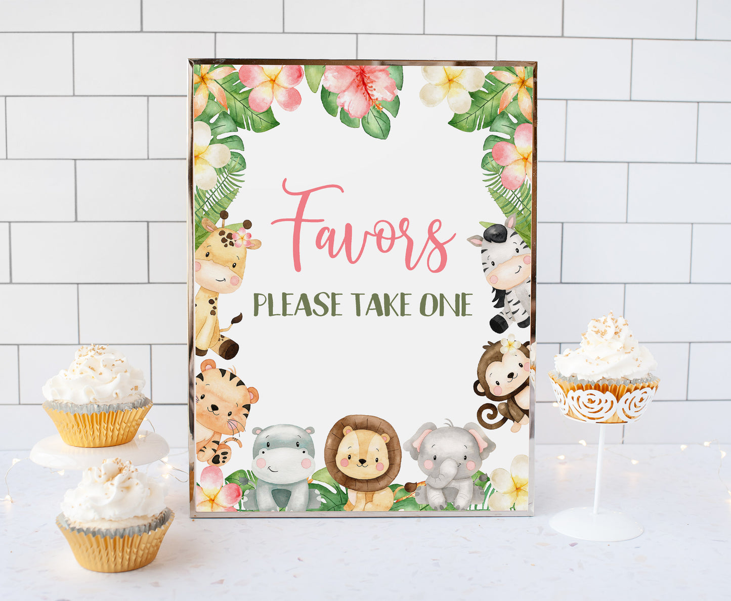 Safari Favors Sign | Girl Jungle Animals Party Table Decorations - 35E