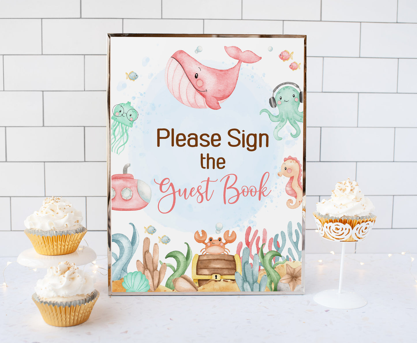 Girl Under the Sea Guest Book Sign | Ocean Themed Party Table Decorations - 44A