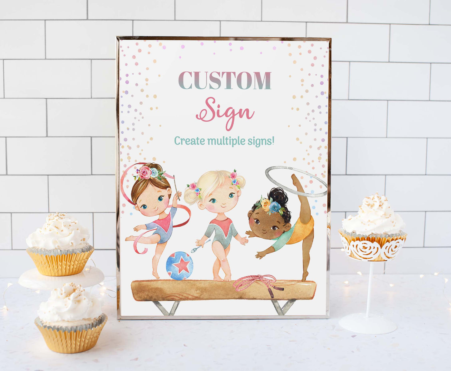 Custom Gymnastic Table Sign | Rainbow Gymnastic Theme Party Decorations - 99A