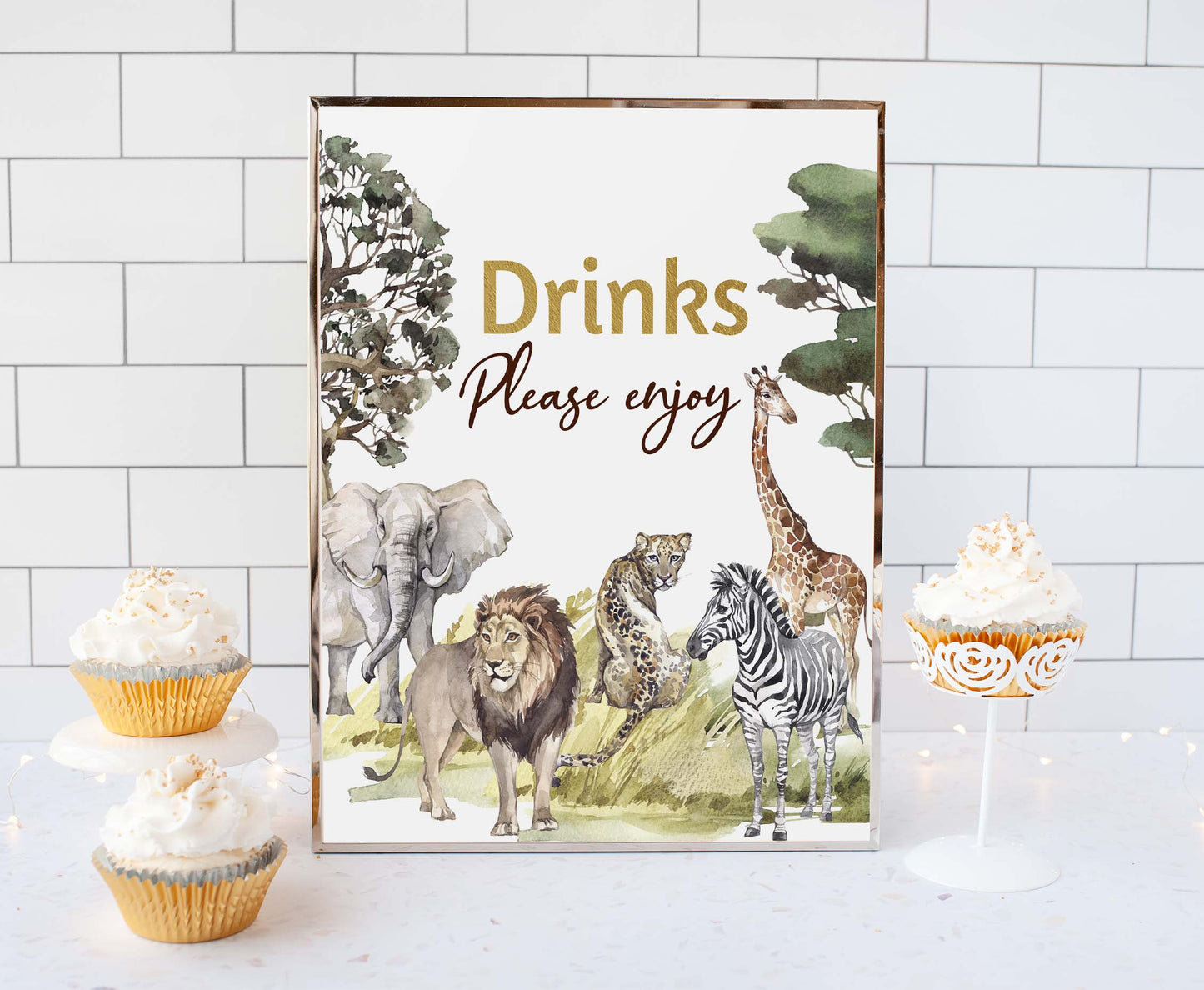 Safari Drinks please enjoy Sign | Jungle Themed Party Table Decorations - 35I