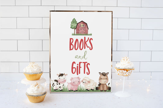 Books and Gifts Sign Printable | Farm Baby Shower Table Decoration - 11A