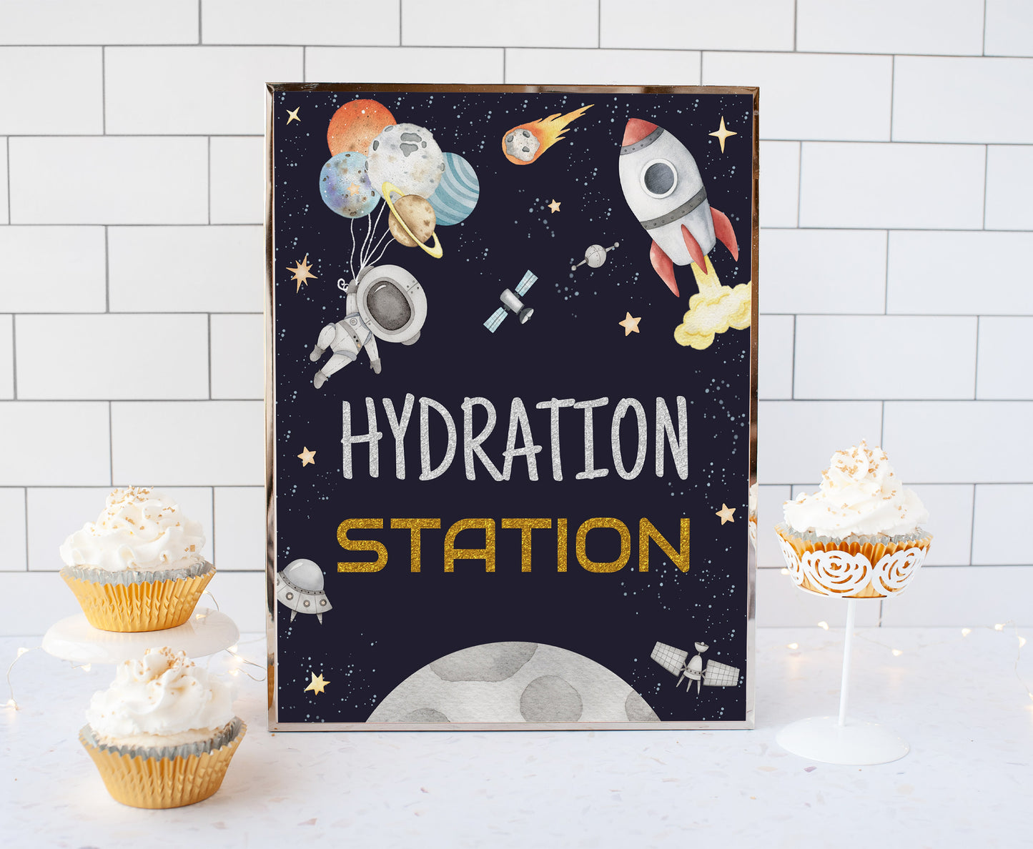 Space Hydration Station Sign | AstronautThemed Party Table Decorations - 39C