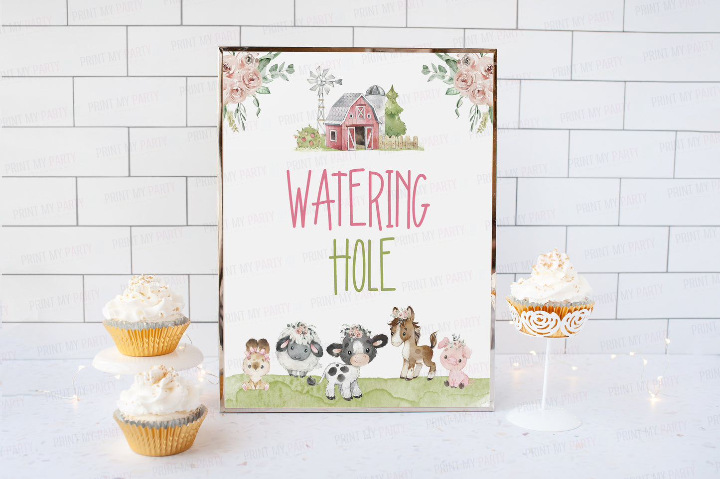 Watering Hole Sign Printable | Floral Farm Party Table Decoration - 11C1