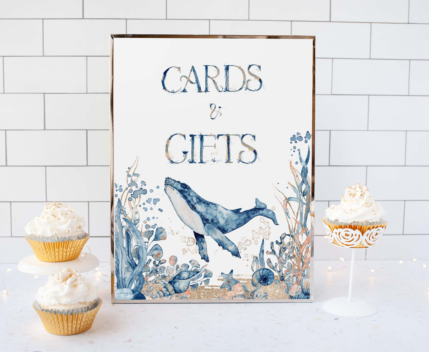 Whale Cards and gifts Sign | Under the sea Themed Party Table Decorations - 44C